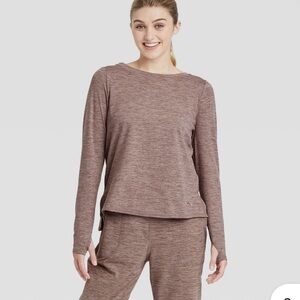 420 JoyLab Brown Cozy Stretch Long Sleeve Top XS Relaxed Fit